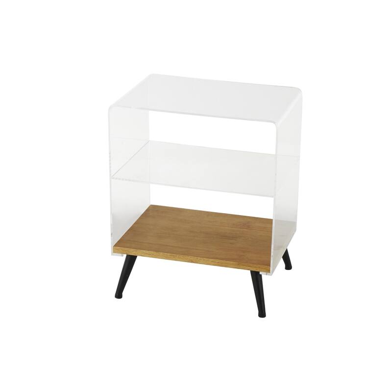 Acrylic Plastic 6 Section Shelving Unit with Wood Base and Black Metal Legs - Clear - Roche River Decor