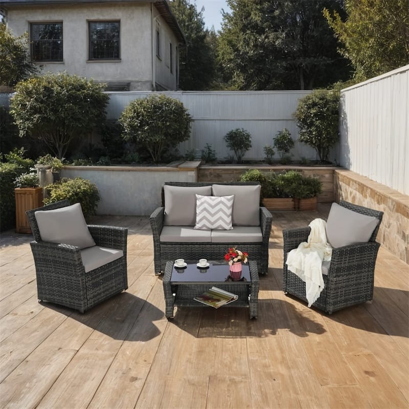 4 Pieces Outdoor Patio Furniture Sets,Garden Rattan Chair Wicker Set - N/A