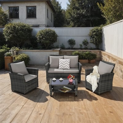 4 Pieces Outdoor Patio Furniture Sets,Garden Rattan Chair Wicker Set - N/A