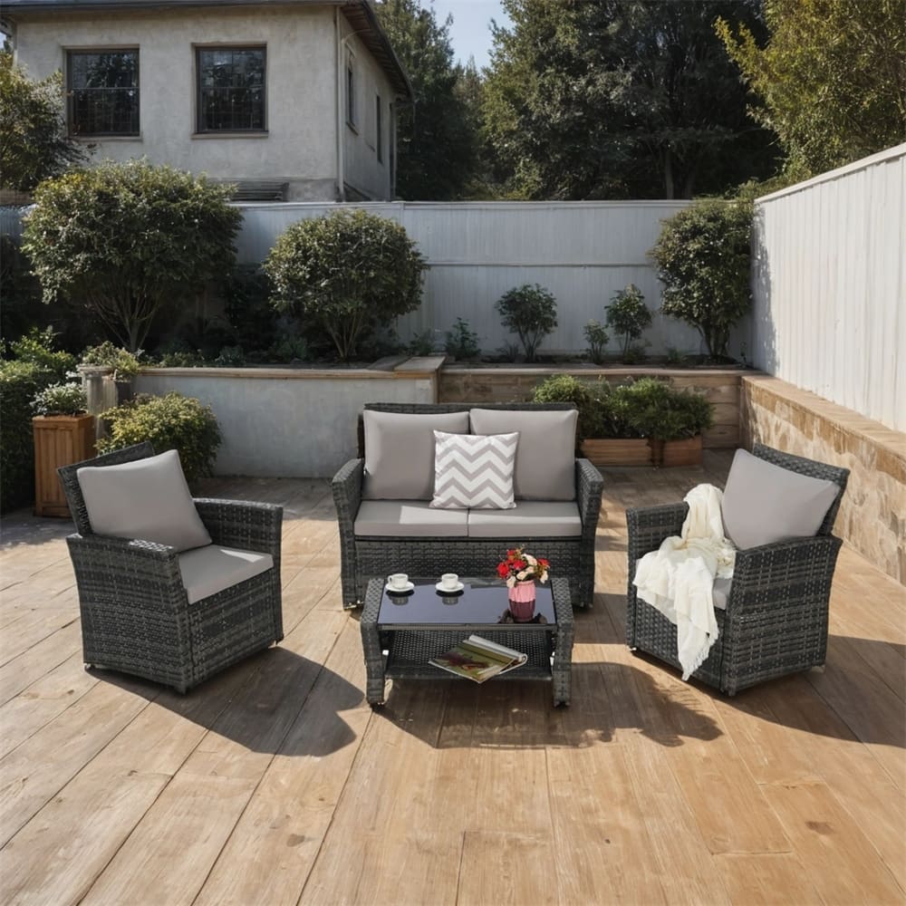 4 Pieces Outdoor Patio Furniture Sets,Garden Rattan Chair Wicker Set - N/A