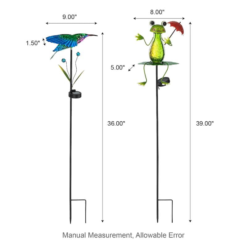 Glitzhome Outdoor Solar Lighted Garden Stake Frog Hummingbird Design