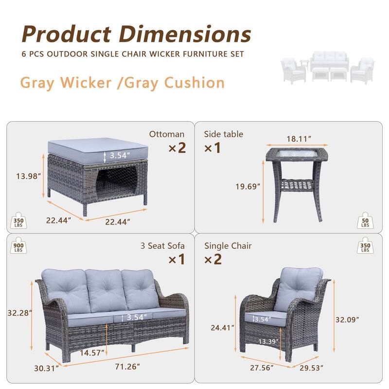 Gray Rattan Wicker High Back Outdoor Patio Furniture Sofa Seating Set