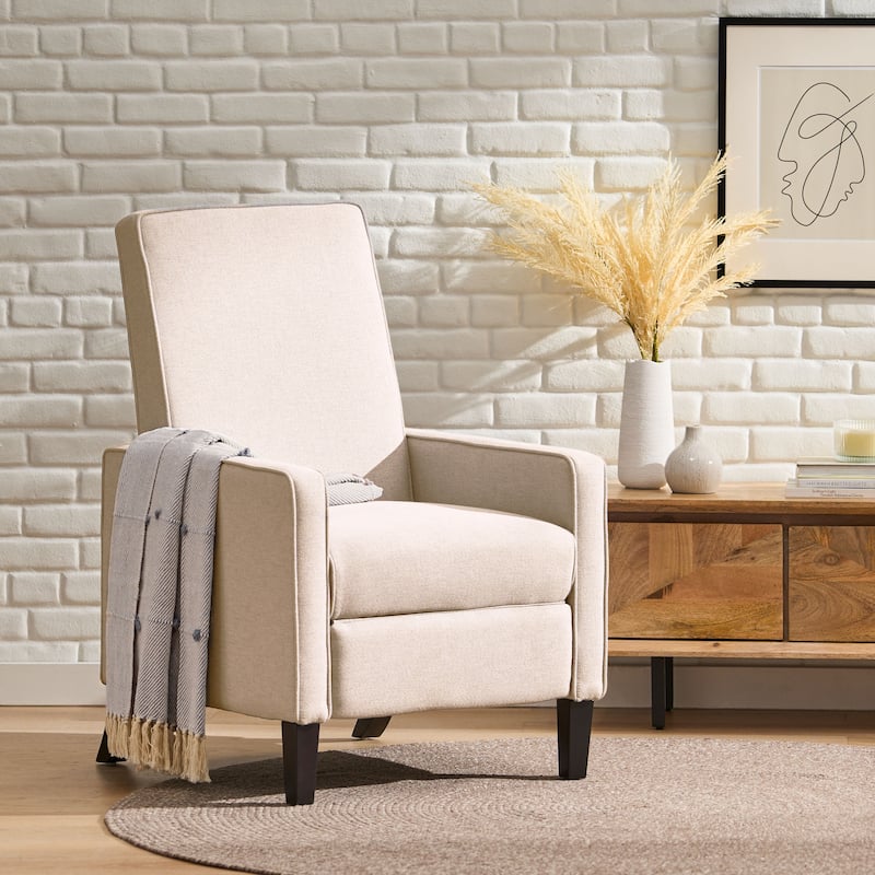 32" Linen Recliner with Retractable Footrest, Modern Accent Reading Chair, Upholstered Sofa Chair with Wood legs for Living Room