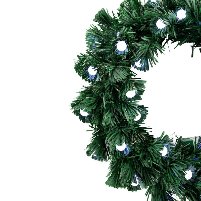 Color Changing Fiber Optic Artificial Christmas Wreath with Balls, 12"