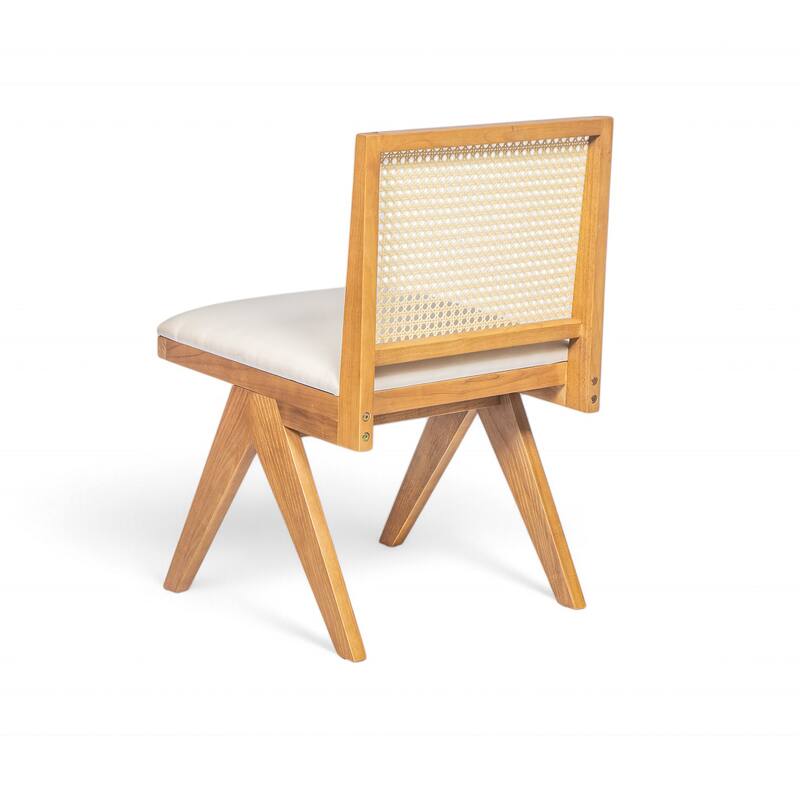 Dining Chairs Set of 2, Ergonomic Upholstered Kitchen Side Chairs, Accent Chairs with Rattan Backrest & Solid Wood Legs