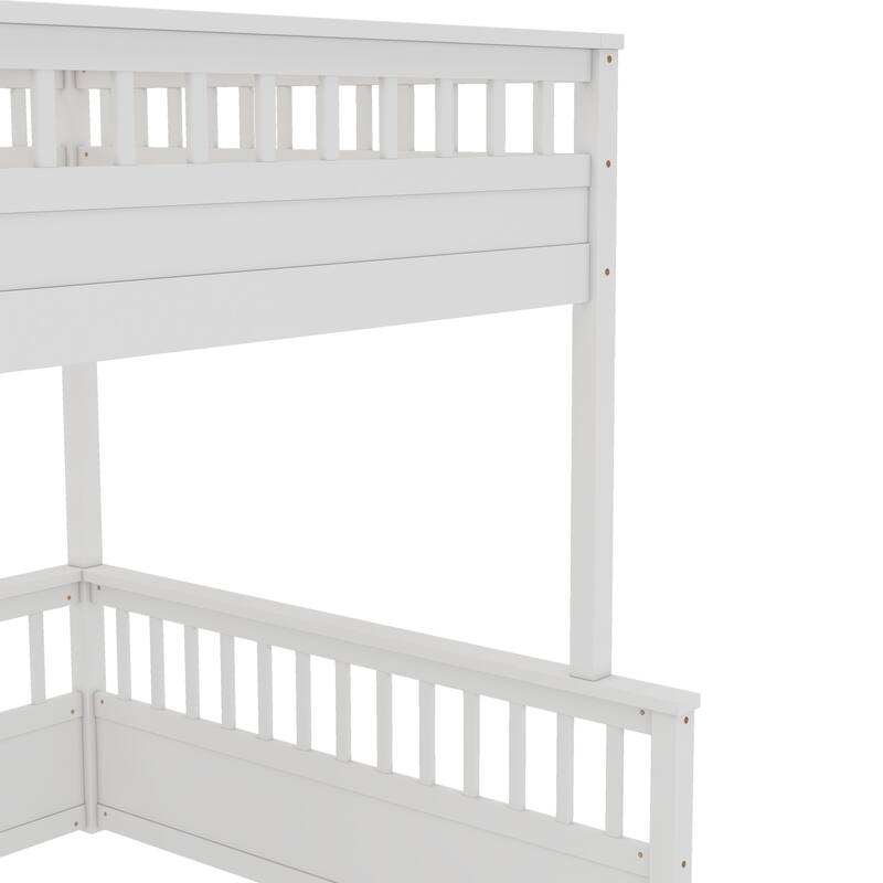 Full XL Size Loft Bed & 3 Sided Guardrails Queen Size Platform Bed, Full XL Over Queen Bunk Bed with Guardrails and Ladder
