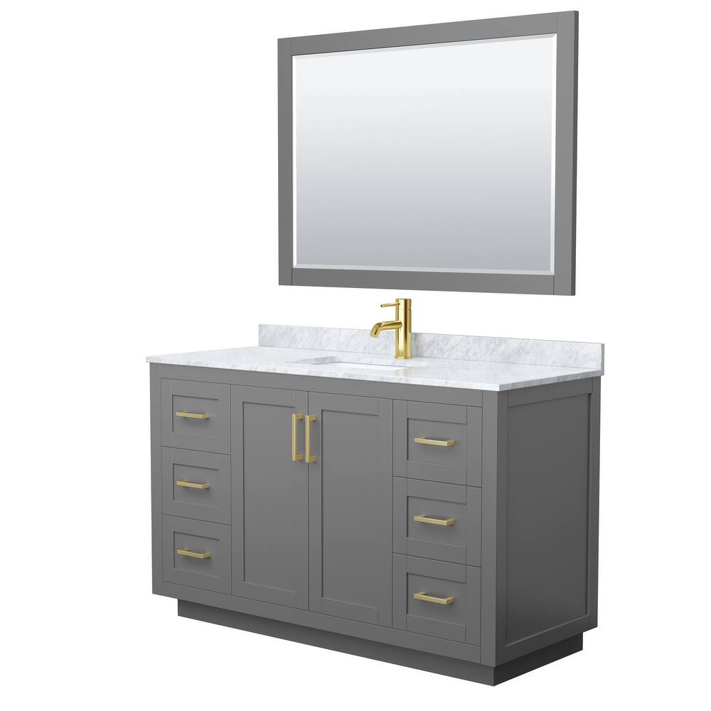 Miranda Single Vanity Set, White Carrara Marble Top, 46-Inch Mirror