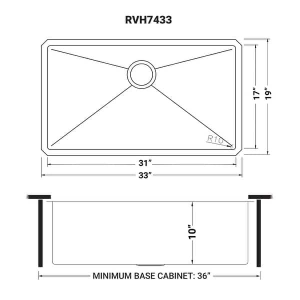 Ruvati 33-inch Undermount 16 Gauge Tight Radius Large Kitchen Sink Stainless Steel Single Bowl - RVH7433 - Silver - 33" x 19"