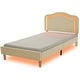 preview thumbnail 11 of 15, Beige Upholstered Platform Bed with Curve LED Headboard, Twin Size