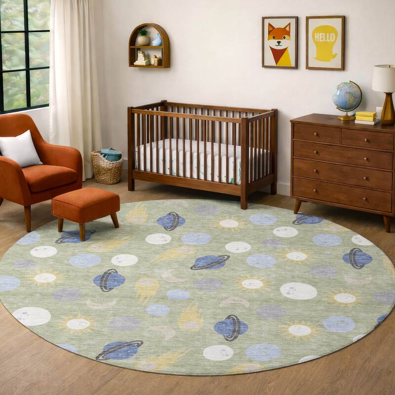 Machine Washable Indoor/ Outdoor Planets Comets Chantille Rug
