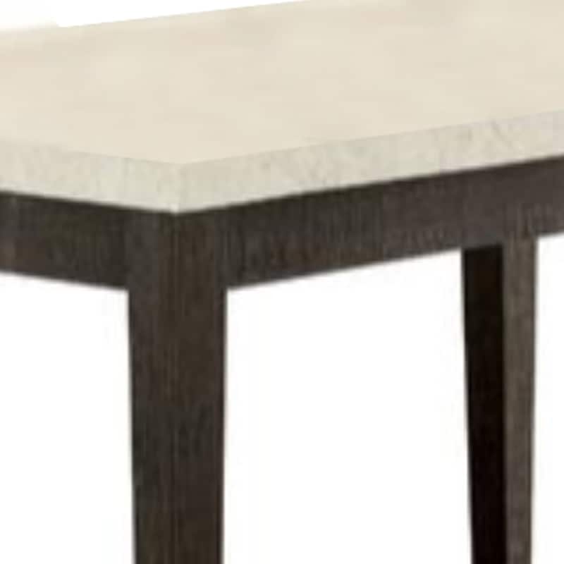 Rectangular Wooden Dining Table with Marble Top, White and Dark Oak Brown