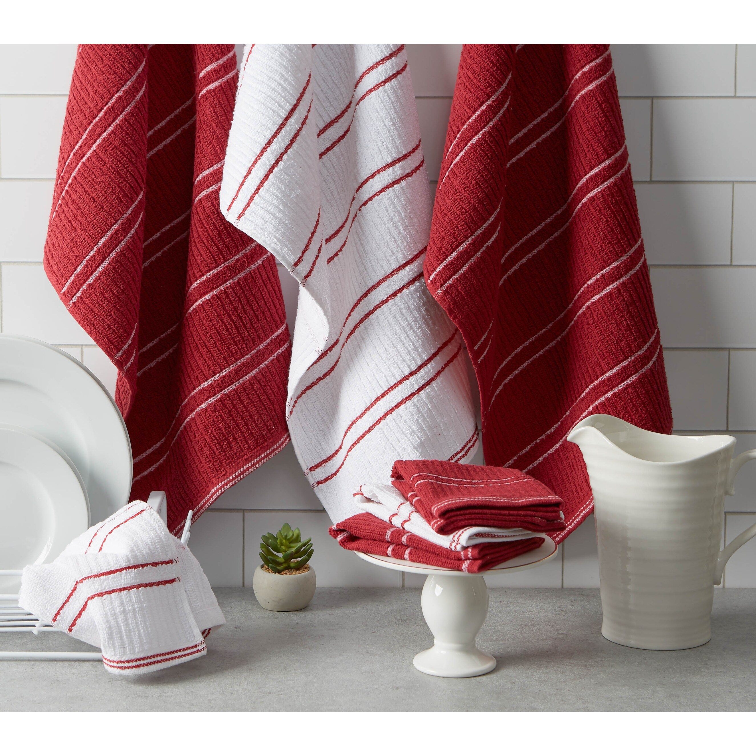 J&M Red Waffle Weave Dishtowel Set/6 in the Kitchen Towels department at