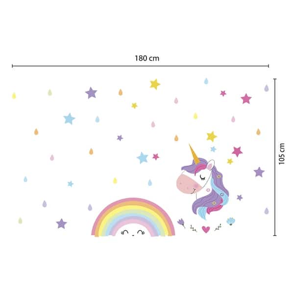 dimension image slide 1 of 2, Walplus Magical Unicorn Rainbow Children Wall Sticker Nursery Decor