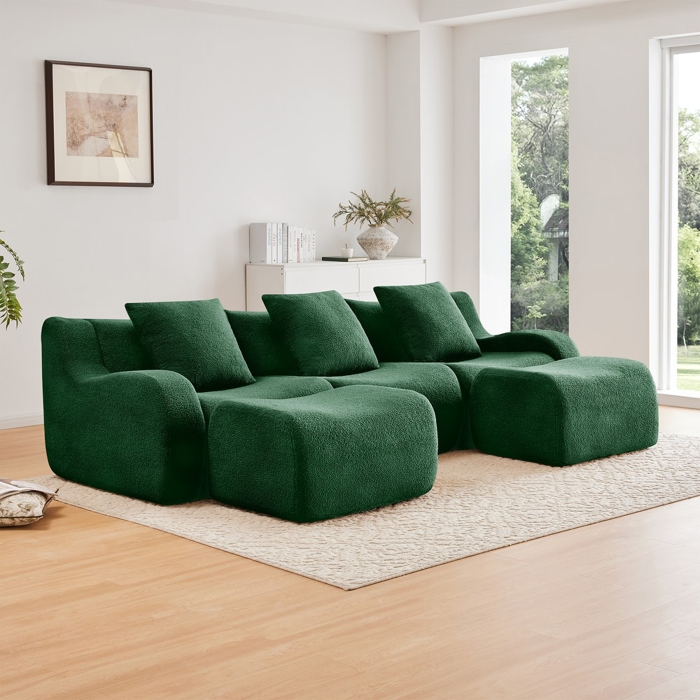 Anmytek Modern Plush U-Shaped Chaise Sofa - Soft Teddy Fabric