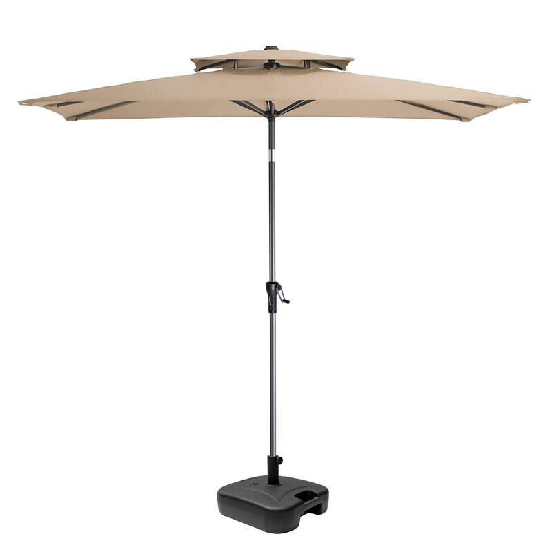 10 x 6.5 FT Rectangular Double Top Patio Market Umbrella with Black Base Weight Stand - Tan