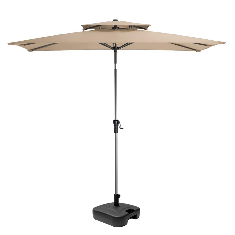 10 x 6.5 FT Rectangular Double Top Patio Market Umbrella with Black Base Weight Stand