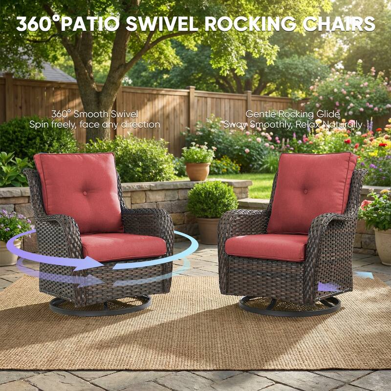 Pocassy Outdoor Wicker Glider Swivel Club Chairs (Set of 2) - Mix Grey