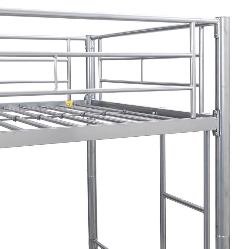 Twin Over Twin Bunk Bed with Trundle, Convertible Metal Bunkbeds with 2 Ladders and Guardrails, Space Saving, No Box Spring