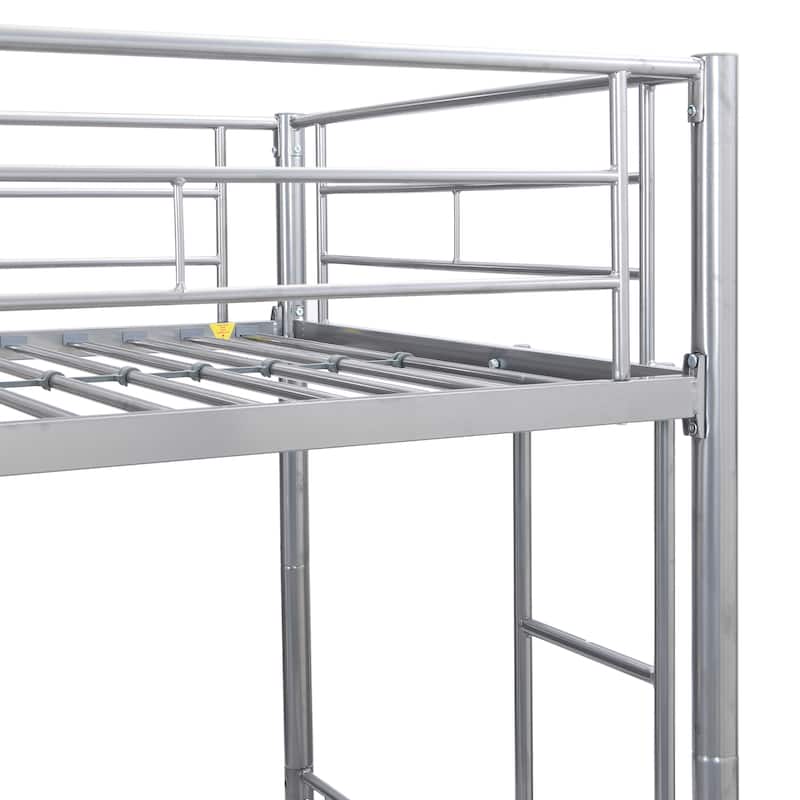 Twin over Twin Metal Bunk Bed with Trundle and Fence