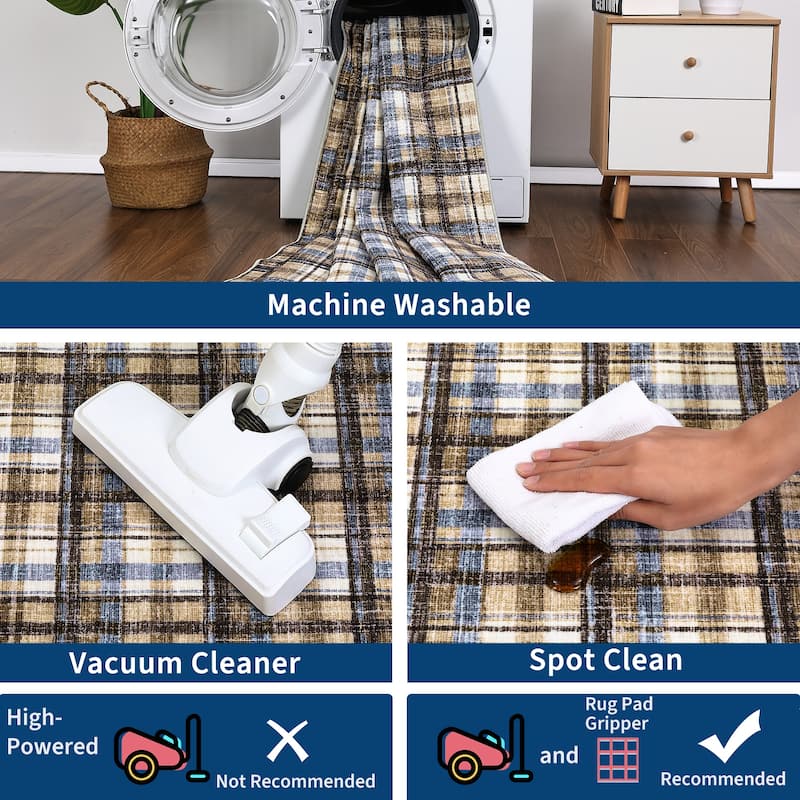Garvee Timeless Check Washable Area Rug