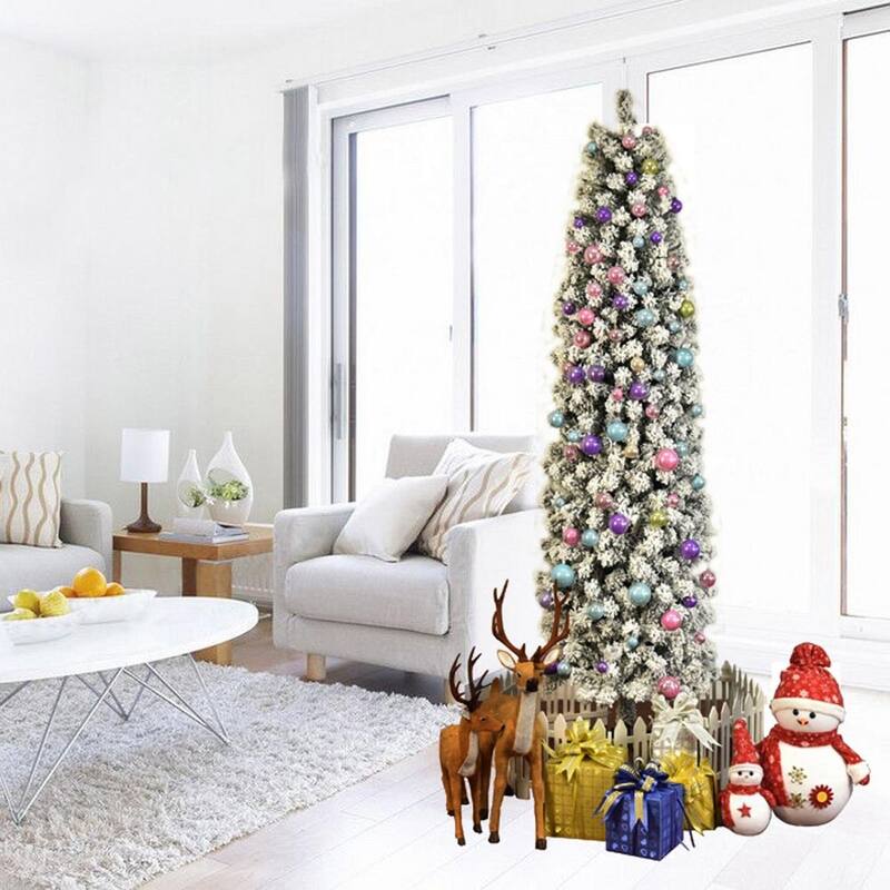 7.5FT Artificial Slim Pencil Flocked Christmas Tree