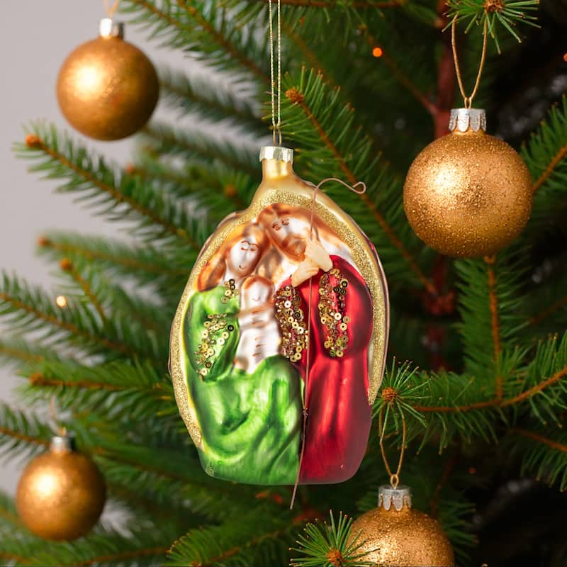 Holy Family Glass Nativity Christmas Ornament - 6"