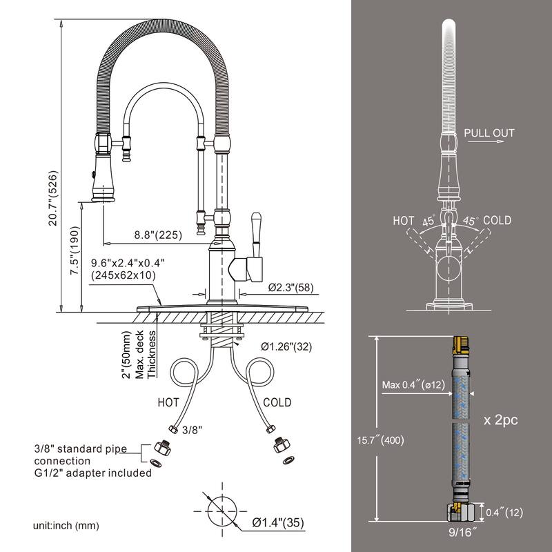 WOWOW Single Handle Gooseneck Pull Down Sprayer Kitchen Faucet