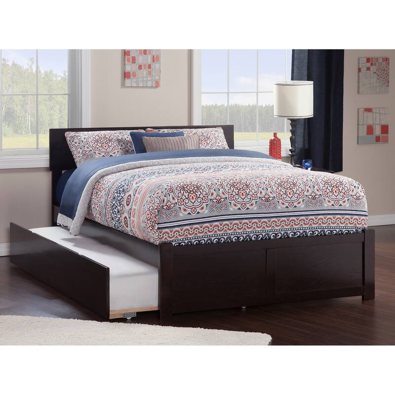 Orlando Full Platform Bed with Footboard and Full Trundle Bed - Espresso