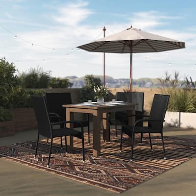Indoor/Outdoor Stacking Steel Framed Wicker Dining Armchairs - 4 Pack