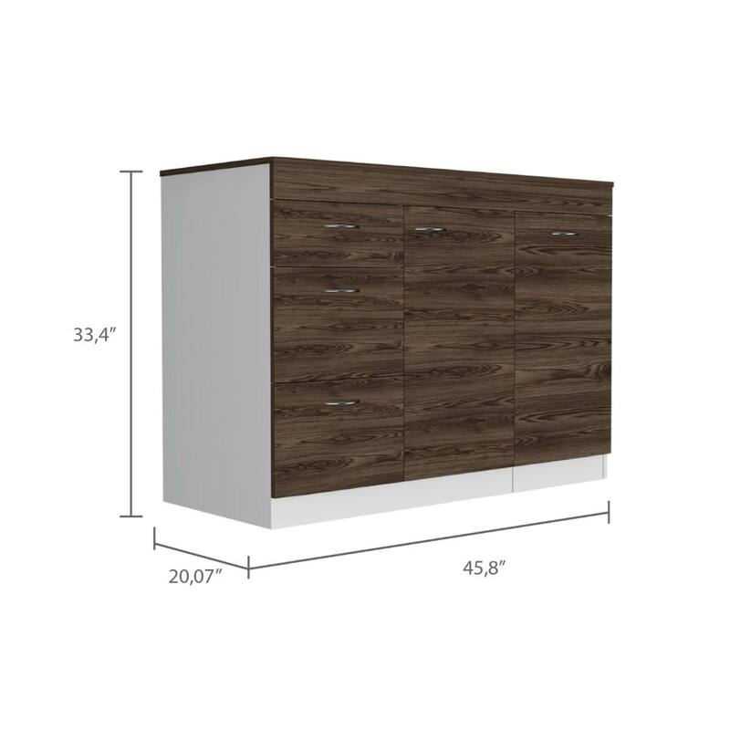 3-Drawer L-Shaped Convertible Kitchen Island with 2 Doors