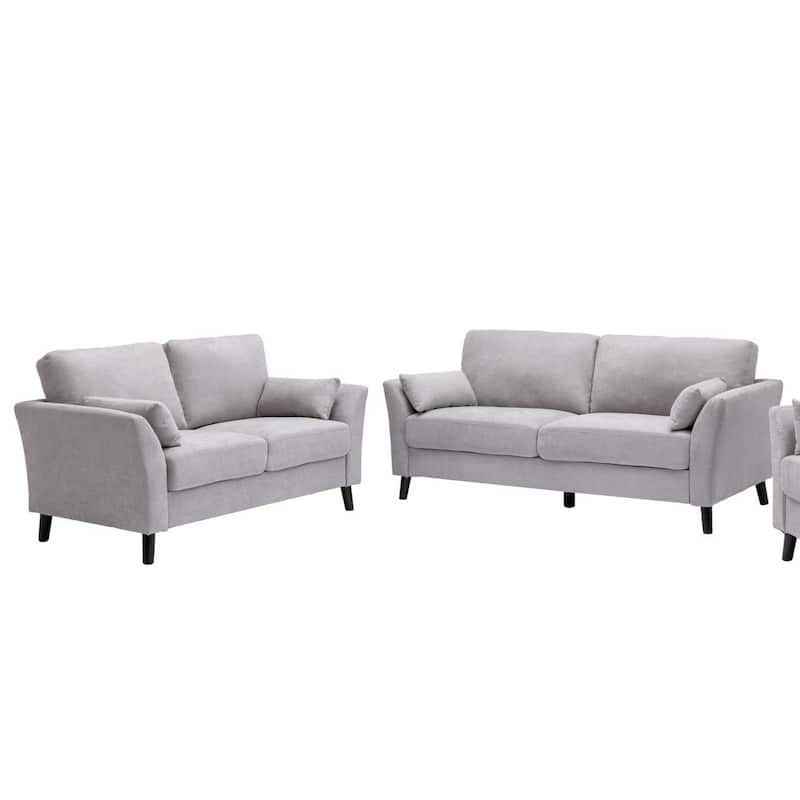 Otto2 Piece Sofa and Loveseat Set with Padded Cushions, Gray Velvet Fabric - Brown