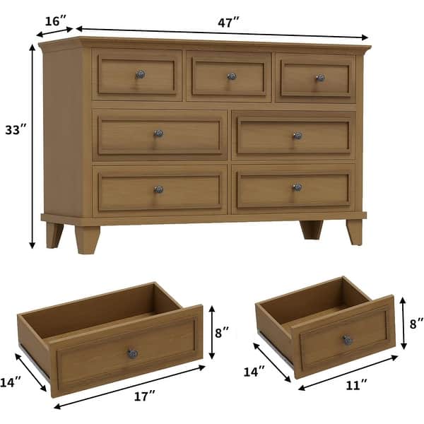 dimension image slide 3 of 4, 7 Drawer Dresser, Wooden Chest of Drawers with Deep Drawers, 47 in Long Dressers TV Stand