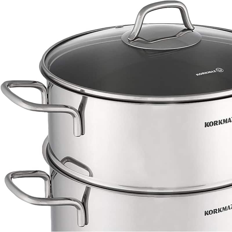 3 Piece 6.9 Liter Stainless Steel Casserole Steamer with Lid in Silver