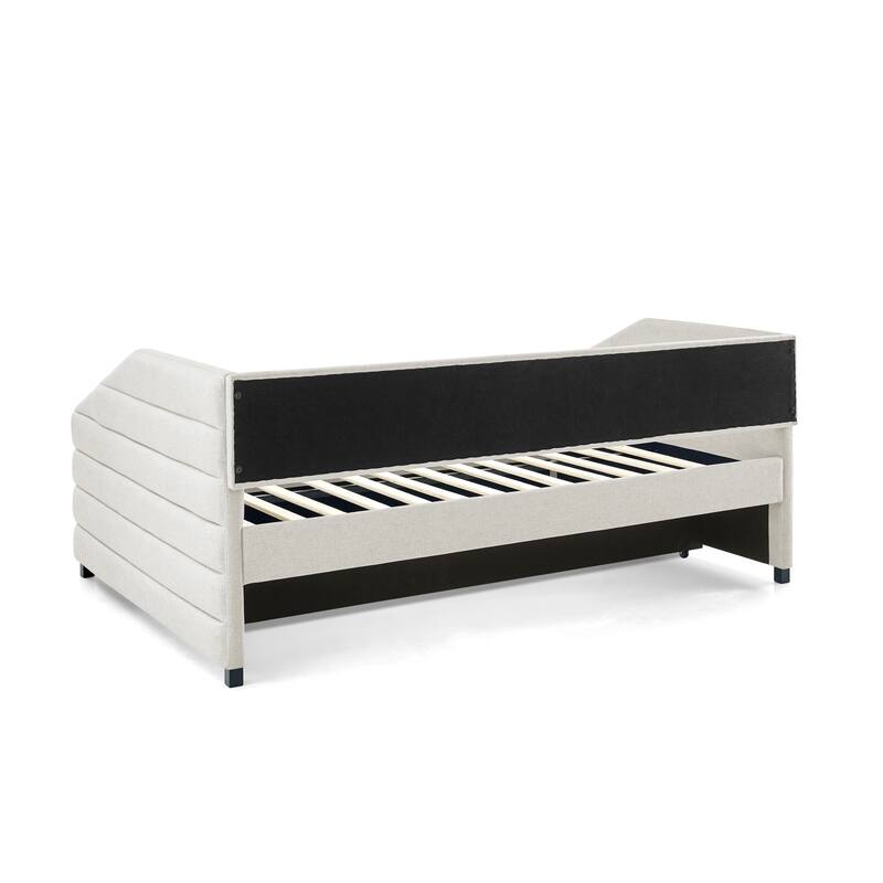 Daybed With Trundle Upholstered Tufted Sofa Bed, Linen Fabric