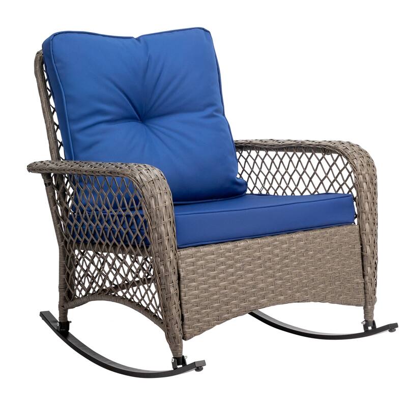 Outdoor Wicker Rocking Chair Grey Rattan with Removable Cushion - 33.9''x 29.5''x 34.1''