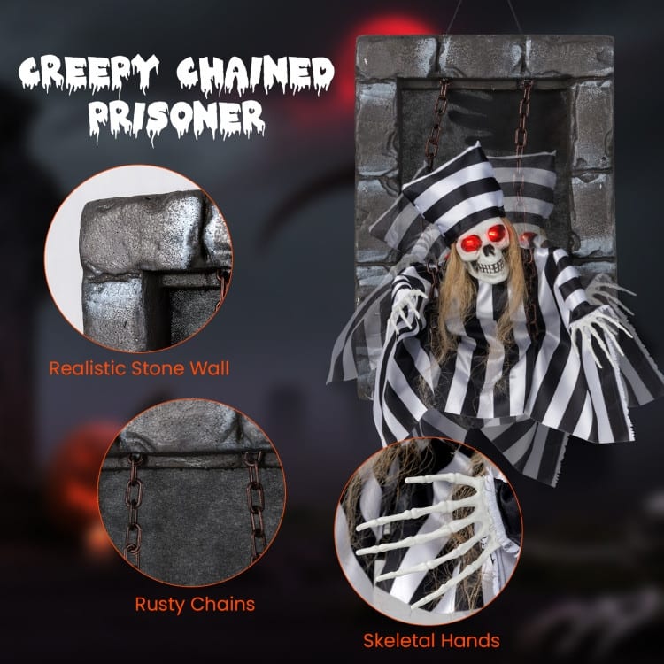 Black-White PE Fabric Animated Halloween Prisoner with Sound and Motion