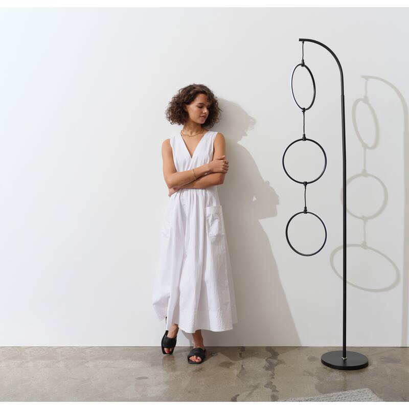 Brightech Nova 74 in. Classic Black Industrial 3-Light LED Super Bright Floor Lamp with Built-In Color Changing Function