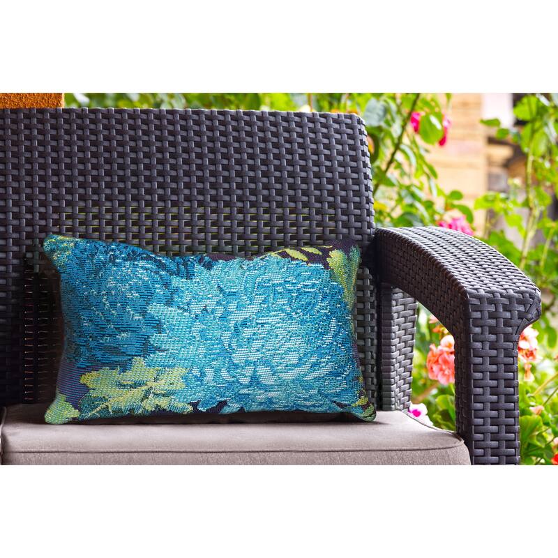 Liora Manne Marina Mums Indoor/Outdoor Pillow - 12" x 18" - Blue - Polyester
