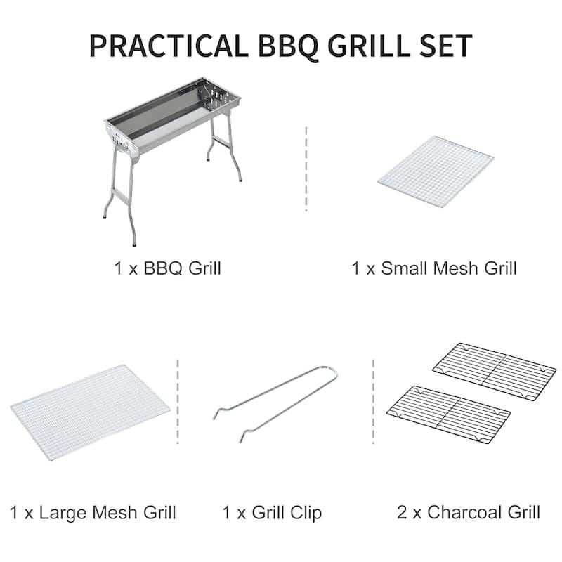 Outsunny 28" Stainless Steel Portable Folding Charcoal BBQ Grill