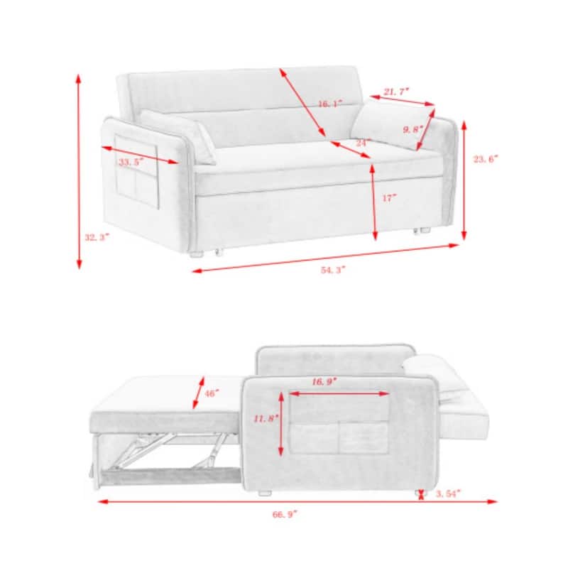 Sofa Pull Out Bed Included 2 Pillows Velvet Sofa for Small Spaces Teal