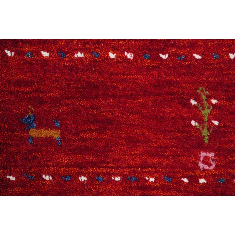 Hand Knotted Oriental 100% Wool Carpet Tribal Animal Pictorial Red Gabbeh Area Rug - 10' 0'' X 6' 9''