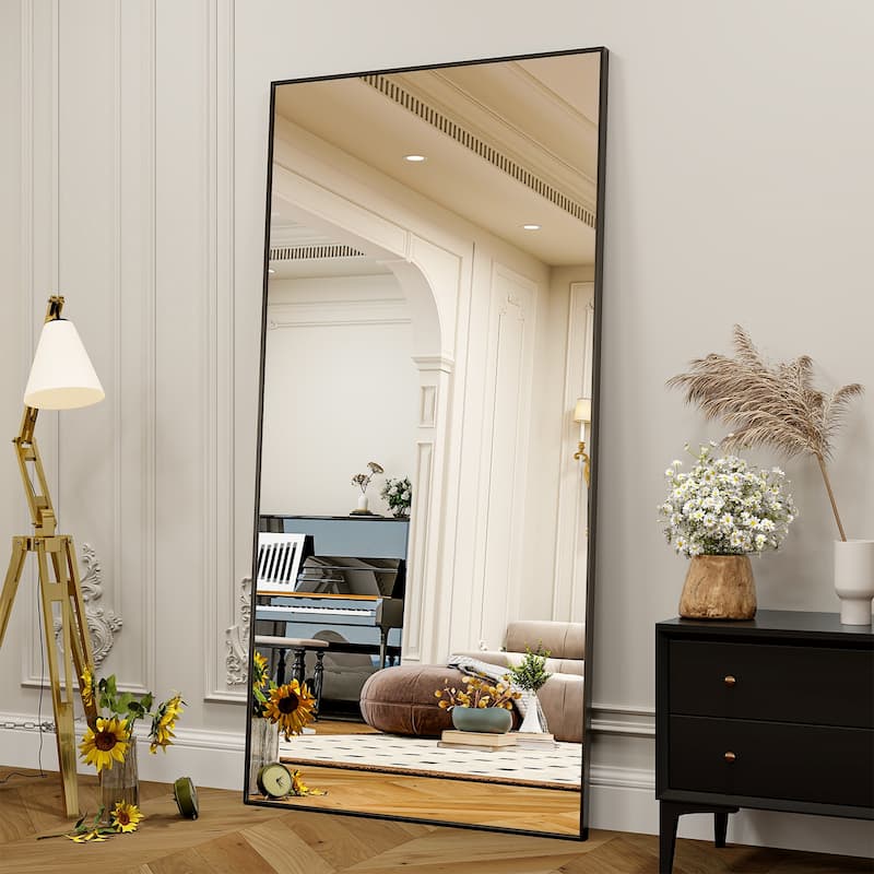 Large Standing Full Length Mirror Wall Decor for Hanging - 71"x31" - Black