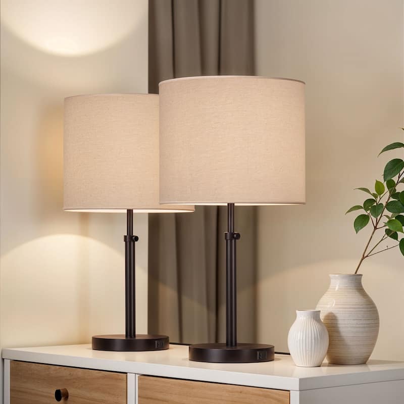 Kenroy Home Beckett Lamp with USB ports - Dark Bronze - Set of 2