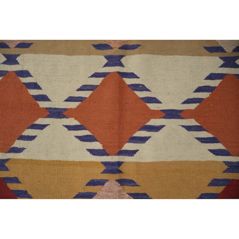 Hand Woven Oriental 100% Wool Carpet Southwestern Modern Multi-Colored Kilim Area Rug - 9' 9'' X 6' 8''