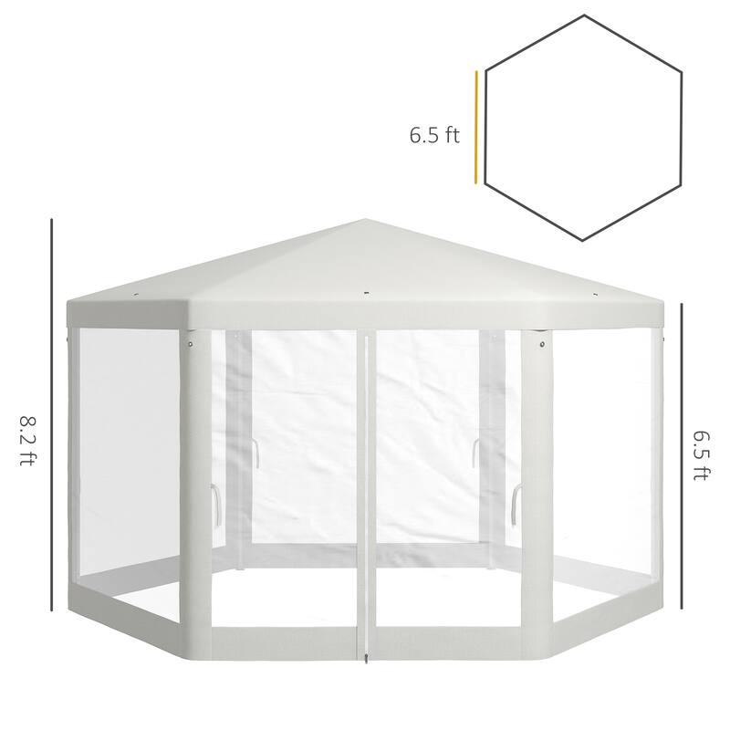 Hexagon Outdoor Party Tent with Mesh Screen Sidewalls, Ropes & Stakes, Cream White
