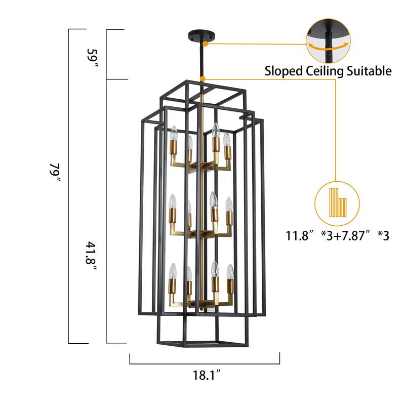 12 Light Black Industrial Metal Chandelier Fixture Rustic Lantern Pendant Lighting