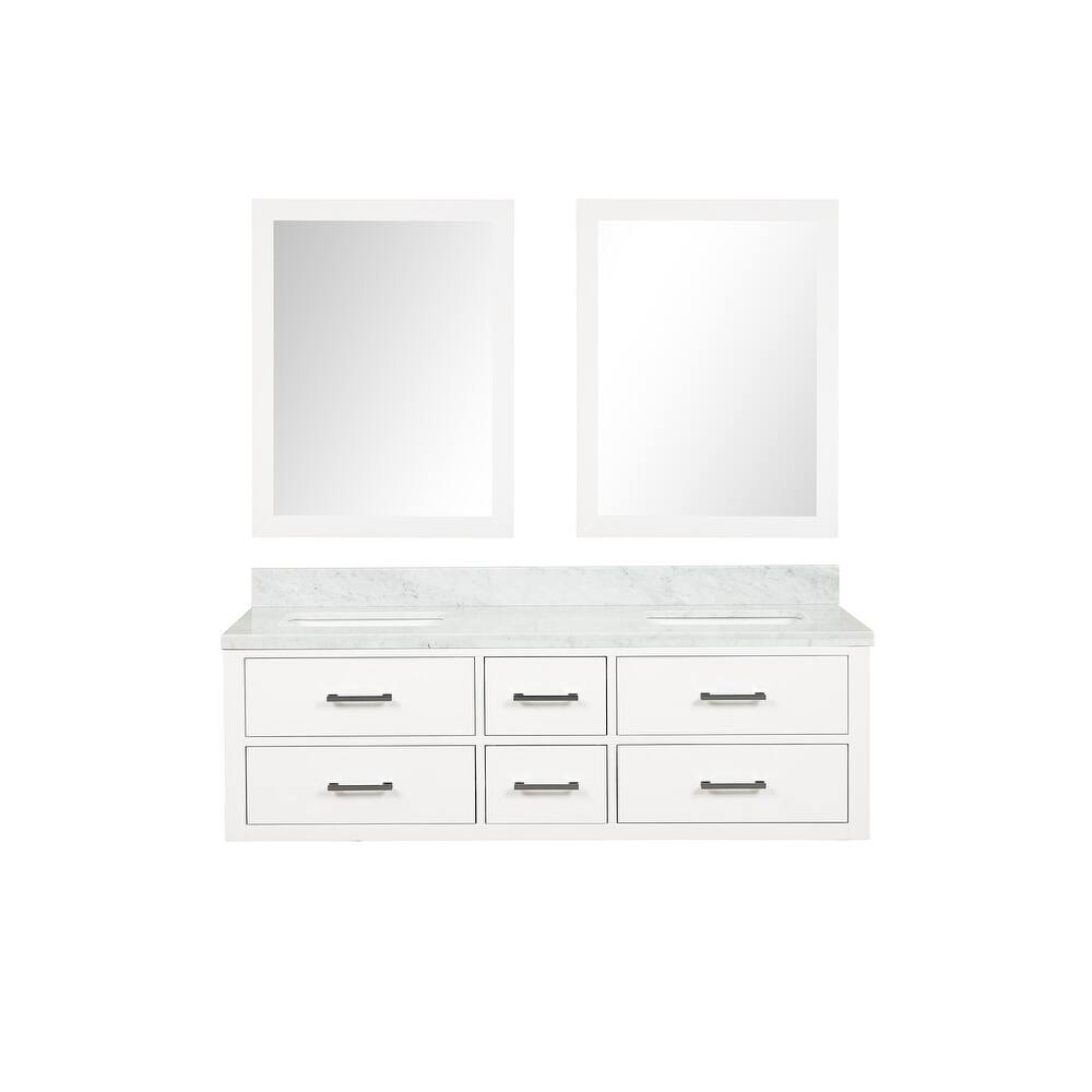 Lexora Castor Double Bath Vanity, Carrara Marble Top, and Mirrors