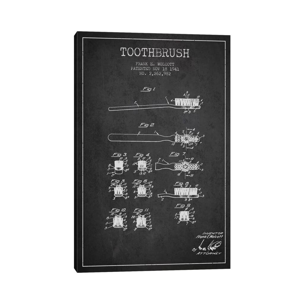 iCanvas "Toothbrush Charcoal Patent Blueprint" by Aged Pixel Canvas Print