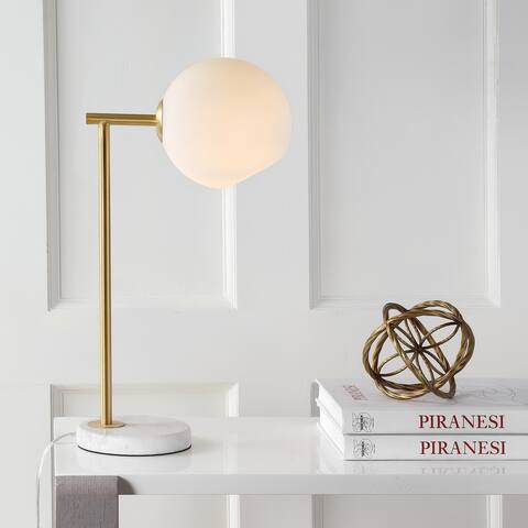 Scarlett 20.5" Metal/Marble LED Table Lamp, Gold/White by JONATHAN Y