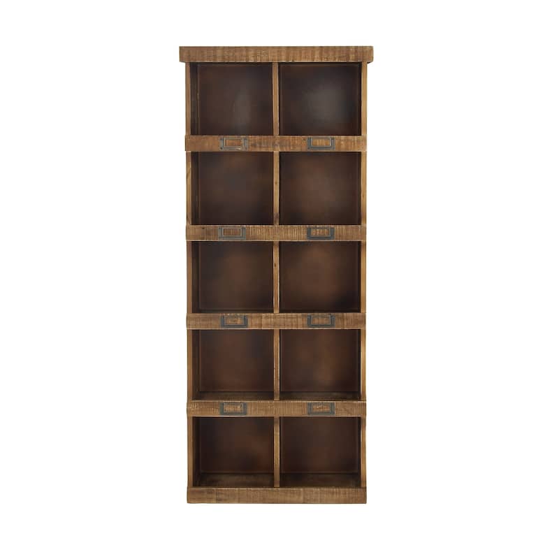 Wood 10 Cubby Wall Shelf - Brown - Roche River Decor - 7"W x 18"L x 42"H